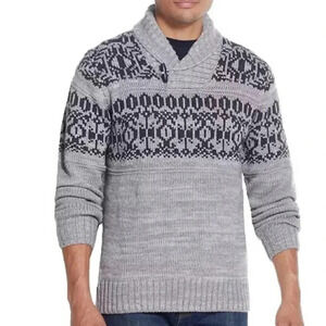 Weatherproof Vintage | Gray Shaw Collar Fair Isle Sweater